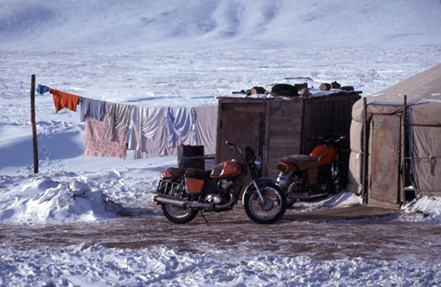 Mongolei Jurte Motorrad